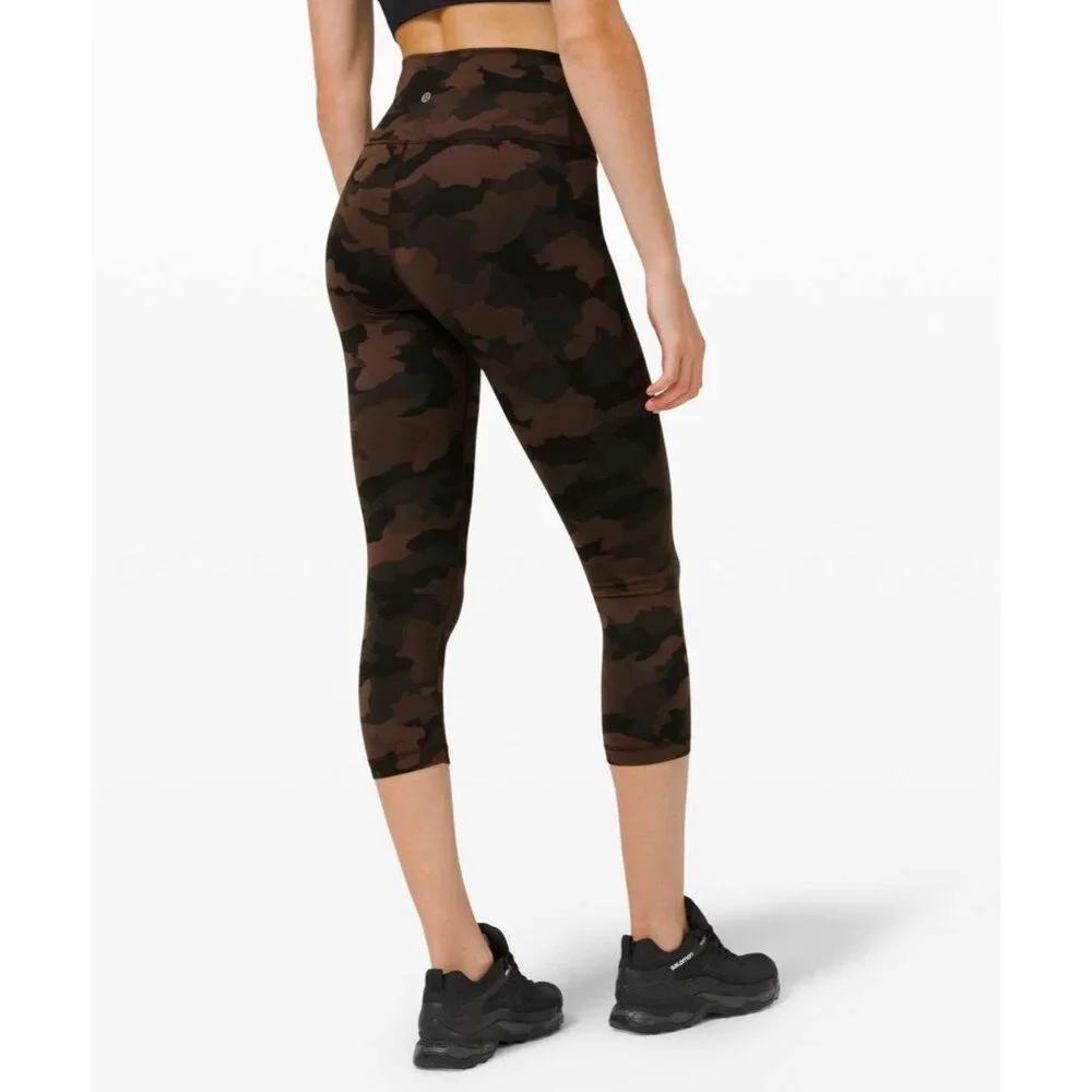 Lululemon Wunder Train Camo Brown High-Rise Crop Athletic Legging 21" Sz 4 - Picture 4 of 8